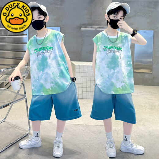 G.DUCKKIDS Children's Clothing Boys Summer Sleeveless Vest Set 2025 New Summer Medium-Grand Children's Boys Sports and Handsome Summer Style TZK693-Blue Set 140 Recommended height 130-140 cm