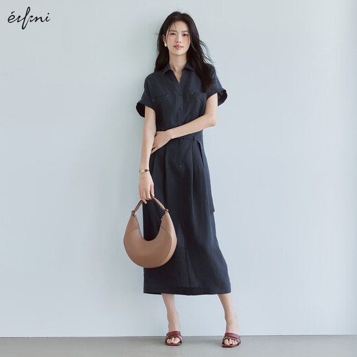 
Eifli (eifini) Eifli's waist comfortable beef tendon design dress for women 2025 summer new casual temperament skirt for women Navy Blue S 80-100Jin [Jin equals 0.5 kg]