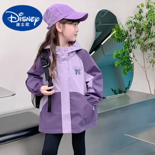 Disney (Disney) Girls' Jackets Spring and Autumn 2025 New Children's Fashionable Girls Autumn Jacket Hooded Autumn Jacket Top Purple Bow Spring and Autumn Style No Cotton Jacket 160 Recommended height is about 150 cm