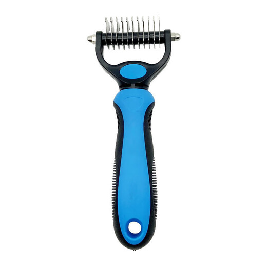 Pet comb double-sided knotting rake artifact stainless steel cat and dog comb cleaning beauty hair removal comb pet knotting comb blue large size
