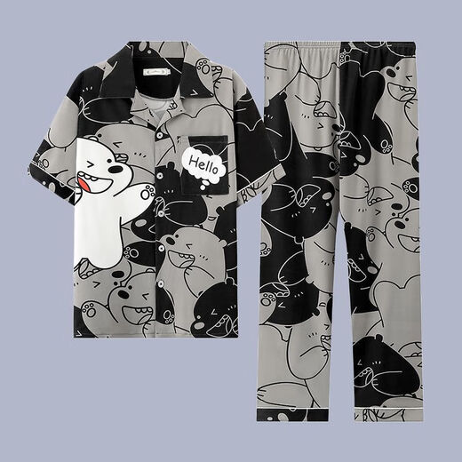 Ttpmer Herren-Sommerpyjama kurzärmelige lange Hosen Dünne große Home-Kleidungsstückset G3881 Blau (kurzärmelig) 180 xl [Empfohlen 120-140jin [Jin entspricht 0,5 kg]]]