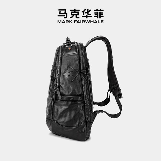 Mark Huafei Business genuine leather backpack with head layer cowhide large capacity trendy backpack deep black