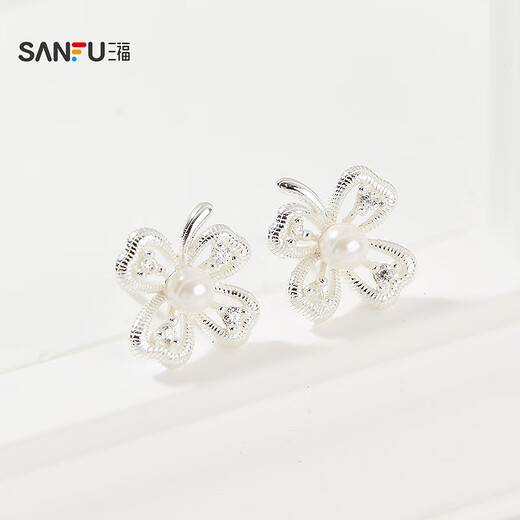 Sanfu 925 silver lace garden earrings pair, elegant sweet jewelry accessories earrings 843738 9230 1 gram