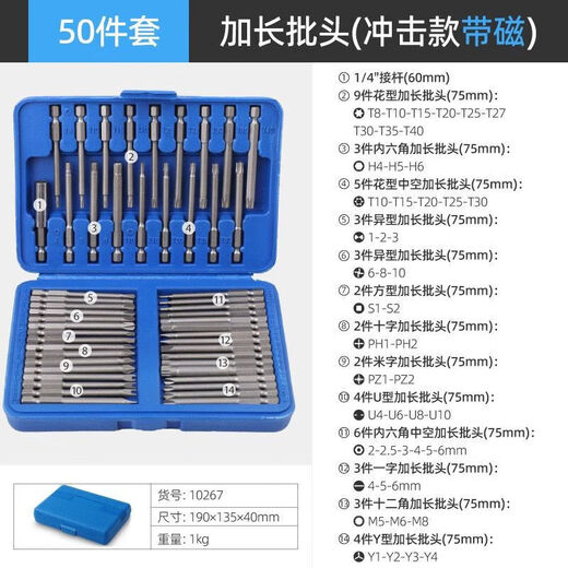 German quality electric hand drill electric bit tool set cross-shaped hexagonal triangle plum blossom bit special-shaped batch 50-piece extended bit set