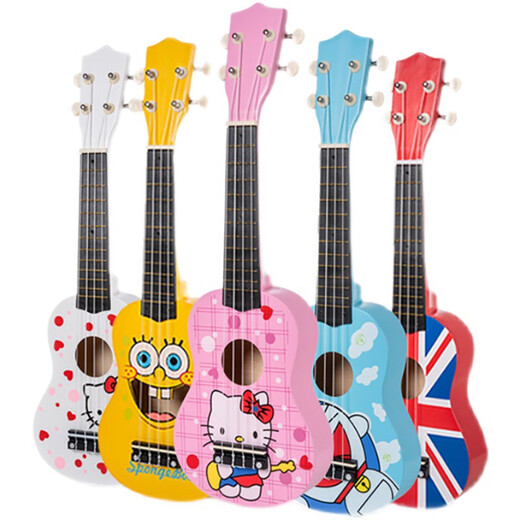Die Simulation der kleinen Gitarre von hölzernen Kindern kann für Anfänger gespielt werden, um Kinderspielzeug -Gitarren -Kinder SpongeBob Squarepants zu üben (Tutorial + Rucksack + Riemen)