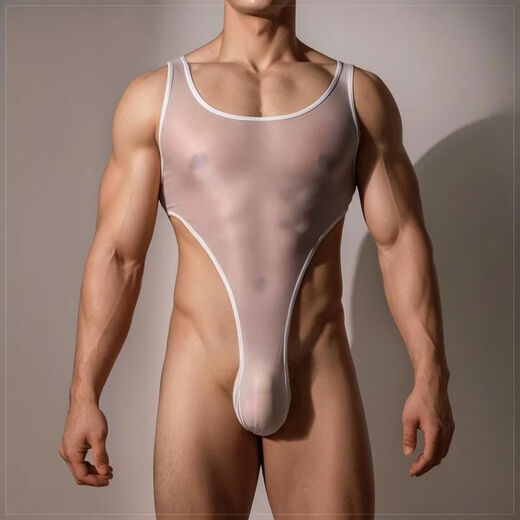 Sexy lingerie men's sexy jumpsuit new hollow tight thong fully transparent vest muscular men adult black one size fits all recommended 10160Jin Jin equals 0.5 kg
