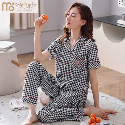 Modal summer pajamas women's pure cotton short-sleeved trousers cotton thin summer summer style middle-aged mother's home clothes LNY-9922 M - Recommended 80-95Jin [Jin equals 0.5 kg]