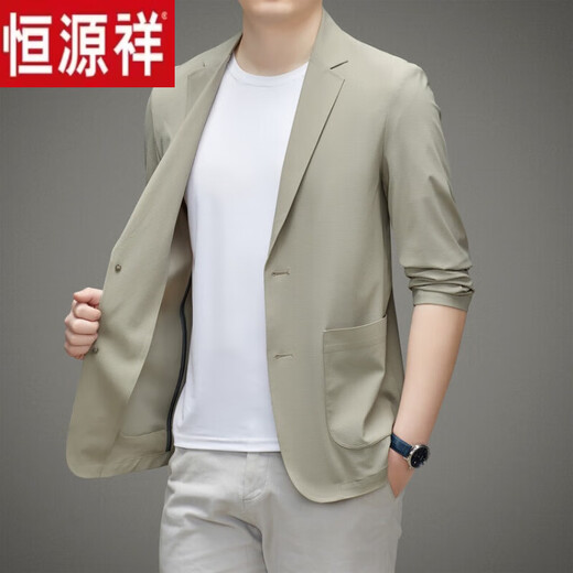 
Hengyuanxiang Fashion Men's Ice Silk Suit Pressed Glueless Casual Suit Jacket Spring and Summer Air Conditioning Shirt Sunscreen Clothes Black Spring and Autumn Style ZL12398 175 L