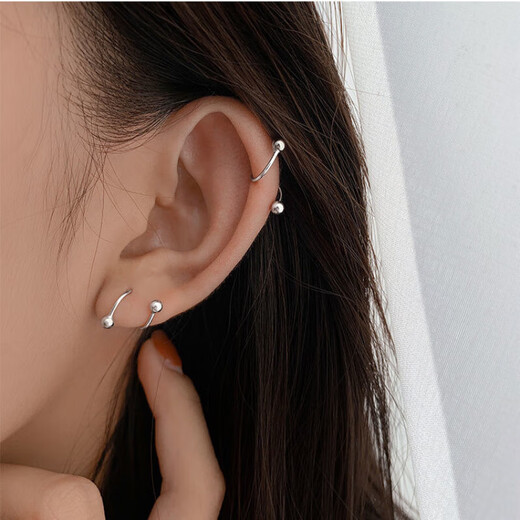 Yingtang Old Phoenix 9999 sterling silver ear piercing sleeping sterling silver no-removal earrings 2025 new earrings earrings two pairs of high stars + beads 999 sterling silver ear piercing earrings allergy return guarantee