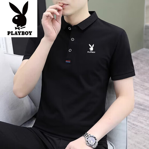 Playboy Pure Cotton Kurzärärmelte T-Shirt im Sommer neuer Stil ohne heißes Revers atmungsaktives und vielseitiges, dünnes, halbärmeliges oberes Polo-Hemd 844 Weiß 4xl empfohlen 170-192jin [Jin ist 0,5 kg]