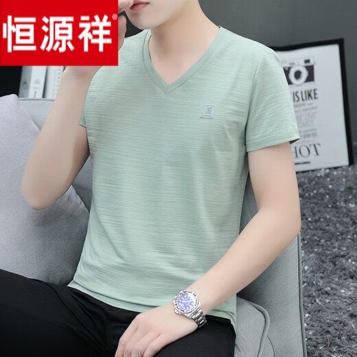 Hengyuanxiang V-Neck Fashion NOUVEAU POULEUR COEUR COLLAR SUMME COTON PURE COTTON PURE CORTON COURT CHERT MEN'S LOISIR SPORTS BASE MISE MANQUEL