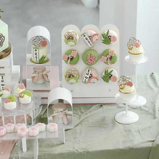 三栖虎白色韩式合集架 亚克力托盘   婚庆甜品台架 聚会茶歇甜品架 白色4881-三件套不含罩子