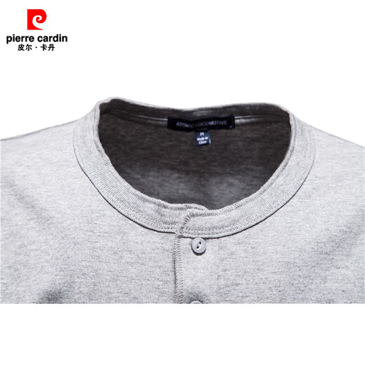 Pierre Cardin round neck t-shirt men's henley shirt short-sleeved army green pure cotton heavyweight American slim retro bottoming small white t half-sleeved long-sleeved black L (weight recommendation 145-160Jin Jin equals 0.5 kg)