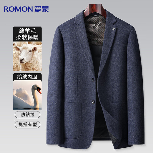 Romon Goose Down Sheep Wool Down Jacket Suit Men's Autumn and Winter Business Casual Woolen Short Single Suit Jacket