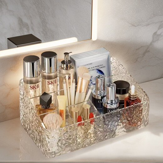 Hao'e acrylic cosmetics storage box dressing table desktop large capacity lipstick skin care product storage box high-looking water ripple compartment storage box 26*15*11cm