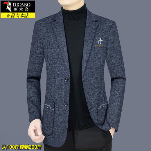 Woodpecker light luxury men's casual suit for middle-aged men 2025 spring and autumn new style small suit jacket versatile anti-wrinkle top 1911 navy blue L recommended 130-150Jin Jin equals 0.5 kg