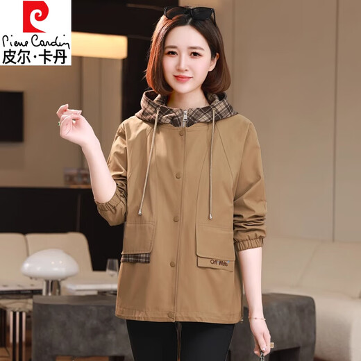 Pierre Cardin women's short coat spring and autumn casual popular tops new small high-end European windbreaker mom style khaki L is about suitable for weight 121-132Jin Jin is equal to 0.5 kg