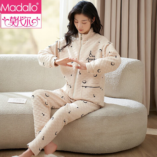 
Modal 2024 new pajamas for women in autumn and winter thickened cotton cotton air cotton mezzanine large size home clothing set MC15272 M pure cotton