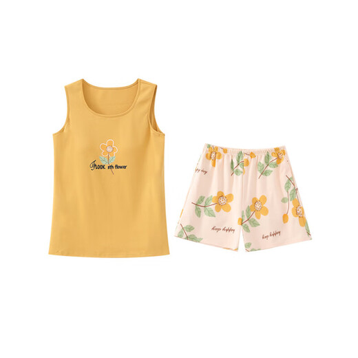 Banana 2025 sleeveless vest pajama set for women's suspender home clothes with chest pad integrated cotton 2025 FY9856 M (recommended 75-95Jin [Jin equals 0.5 kg])