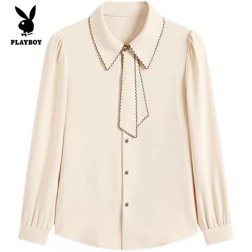 Playboy (PLAYBOY) Fashion Commuting Ribbon Shirt Women 2025 Spring and Autumn New Temperament Niche Versatile Professional Long Sleeve Bottoming Shirt Women Blue L