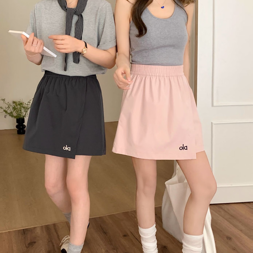 
2025 spring and summer new product Alo elastic waist wide-leg quick-drying fake two-piece women's shorts skirt and hip skirt Navy blue L (100-125Jin[Jin equals 0.5 kg])