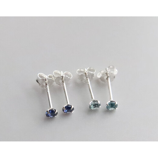 DL 1998 Fat Donglai same style tanzanite earrings natural 3mm sapphire London blue topaz mini silver earrings for women Tanzanite blue 3mm丨silver pair