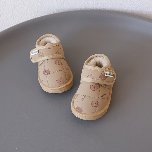 1--5 years old plus velvet thickened baby toddler shoes girls soft-soled snow boots winter warm shoes waterproof boys cotton shoes khaki 21 inner length 14cm