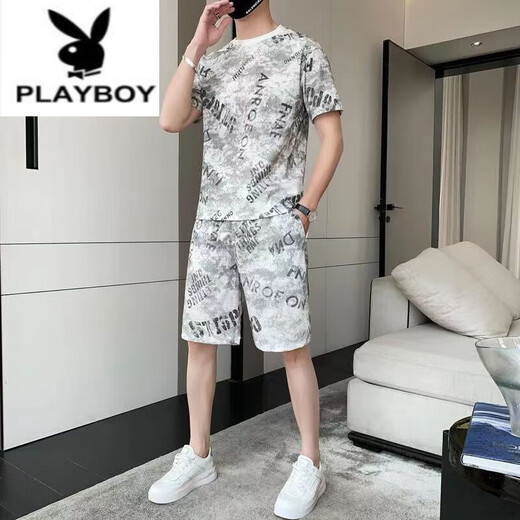 Playboy (Playboy) Pure Cotton 2023 NUEVA Seda de seda de hielo Camiseta de manga corta Conjunto de deportes casuales de hombres Tendencia de verano de dos piezas de hombres