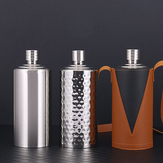 YH new 304 stainless steel wine bottle thickened all-steel liquor bottle outdoor portable bottle 1 Jin Jin equals 0.5 kg 2 Jin Jin equals 0.5 kg Wine set 2 Jin Jin equals 0.5 kg Thickened 304 sanded cylinder without accessories