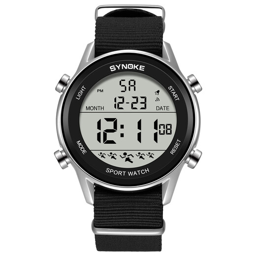 
SYNOKE Men's Sports Trendy Electronic Watch Canvas Nylon with Waterproof Outdoor Sports Climbing 9853 Black