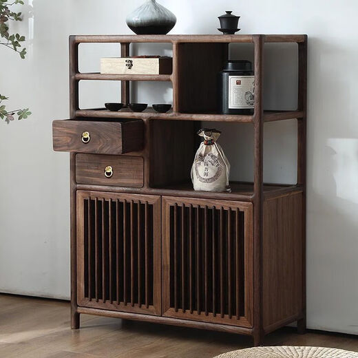 Jianyimao new Chinese style Bogu rack walnut small solid wood Duobao Pavilion living room tea storage cabinet home retro Ruyi Bogu rack tea cabinet 80*120*35cm