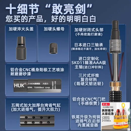 大团小圆小型气动打磨机风磨笔气磨工业级3m柄小型气动打磨抛光S663升级款 6636单机+圆球形3.0MM（进口打磨
