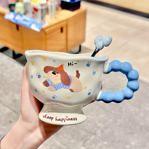 Mug with good-looking puppy ins style ceramic water cup gift box souvenir birthday gift for girls breakfast cup cute pink puppy single cup