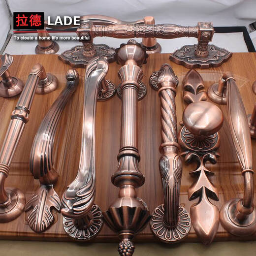 Clcey Antike Tür doppelter Offener Holz-Türgriff GRIFT GREISE HOLZENTUE TÜRE Europäische Einfache Villa Retro antike Bronze Big Pull Griff 9856 Gesichtsbehandlung Rot Ancient