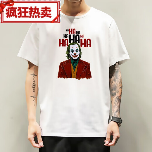 Heath Ledger Joker Short-sleeved T-shirt Joker Jointly Branded Dark Knight Batman Clothes Movie Peripheral Print F693 White Clown XS (75-95Jin [Jin equals 0.5 kg])