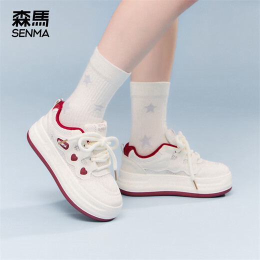 Senma bread shoes women's shoes mesh breathable outdoor sports shoes small white shoes 2025 new summer thick-soled height-enhancing casual shoes Mika color 38