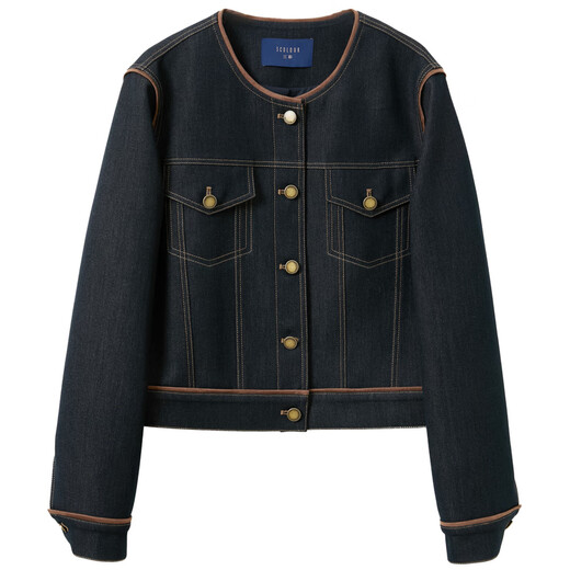 
Three Color 2025 Autumn New Imitation Denim Jacket Round Neck Loose Cardigan Retro Simple Short M Deep Sea Blue M 160/84A