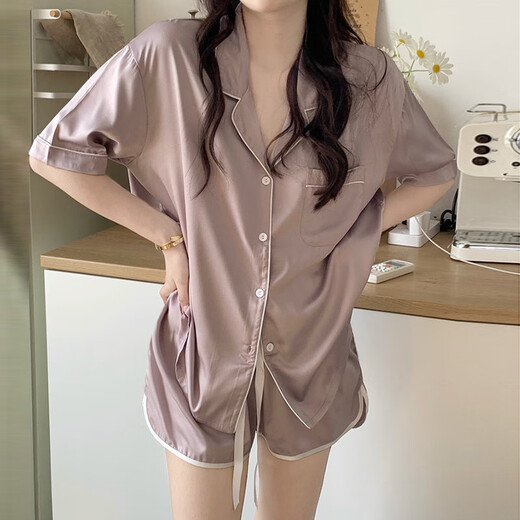 Ran Yilan's Pyjamas Identique à la soie de glace d'été pour femmes manches courtes minces 2024 Nouvelle célébrité Internet Vêtements de maison décontractés haut de gamme jaune clair # yx-9214 xl x131-145jin [Jin est égal à 0,5 kg]