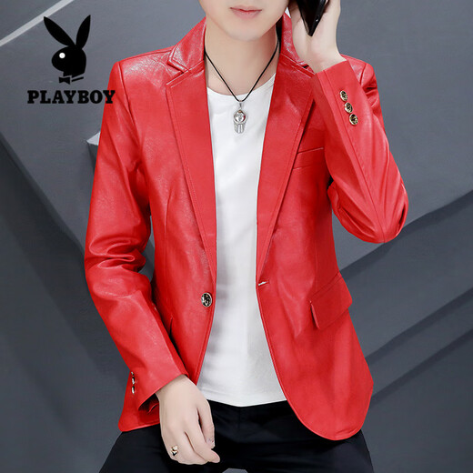 Playboy (PLAYBOY) youth slim personality leather suit spring and autumn Korean style trendy men's handsome suit British casual single suit jacket 8805 white M