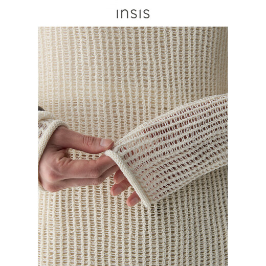 INSISFEMME and paper yarn 2025 summer vacation feeling U neck hollow flower layered knitted blouse women Moscow white S
