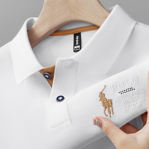 Embroidered POLO shirt for men's summer new cool business casual lapel short-sleeved T-shirt half-sleeved top for men CSF-R42 beige (upgraded high-quality version) XL (recommended 120-135Jin Jin equals within 0.5 kg)