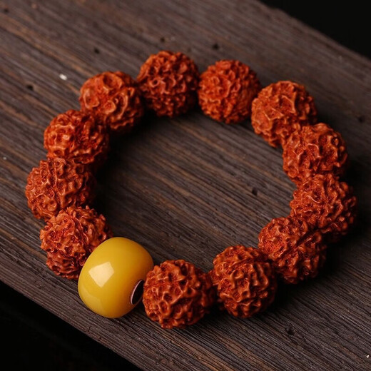 DL 1998 Fat Donglai same style beeswax single bead amber button button wheel bead abacus bead loose bead round bead DIY literary toy with chicken fat yellow 10mm