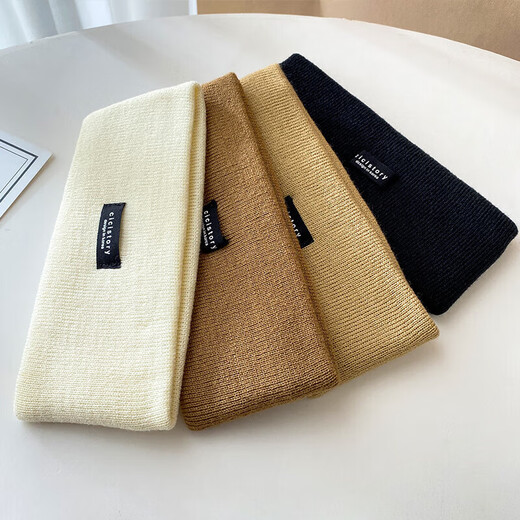 Lilang knitted headband sports headband winter headband headgear for women going out autumn and winter forehead protection woolen headscarf off-white labeling headband thickened and widened