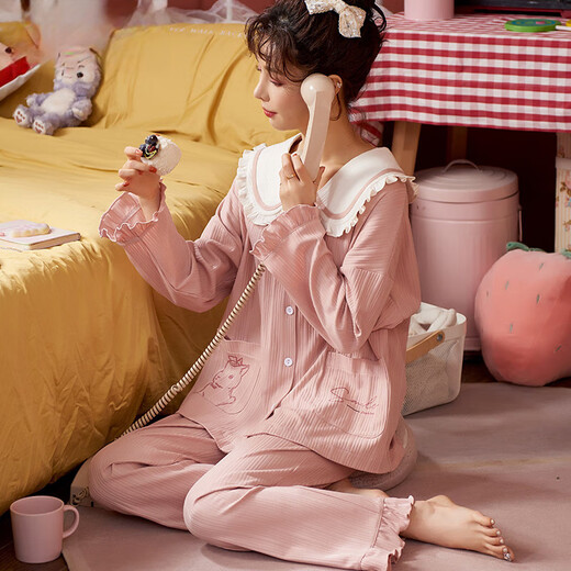 莫代尔睡衣女夏纯棉长袖感可外穿甜美大码2025新款家居服 jm3527 XL 115-130斤