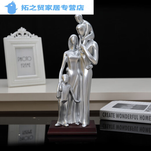 无品牌结婚十周年纪念日礼物送老婆一家四口摆件结婚十周年纪念日 15935银色+提供刻字+男孩 一家三口
