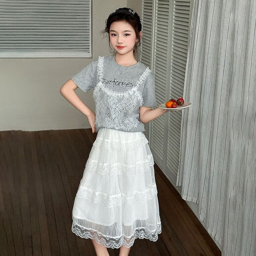 Girls' fashionable sweet lace skirt 2025 summer new Korean version of children's versatile egg skirt 150
