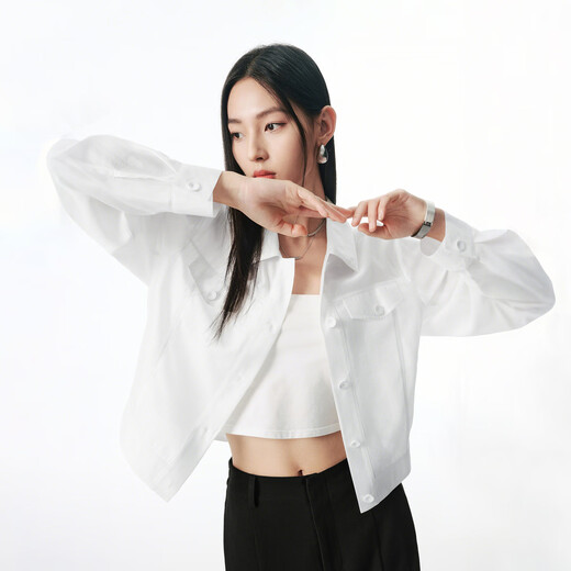 
Peacebird women's jacket shirt style women's short temperament fashionable jacket women's texture white S