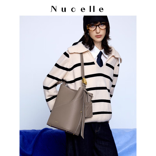 纽芝兰（NUCELLE）NU纽芝兰美拉德包包年春时尚设计师通勤单肩斜挎包软皮水桶包 玄墨黑