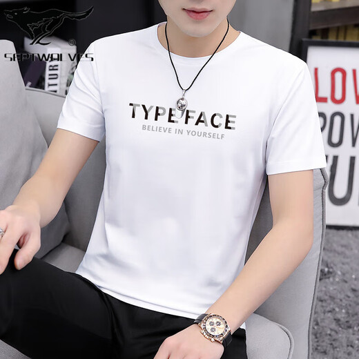 
Seven Wolves High-end Ice Silk Short-Sleeve T-Shirt Men's 2025 New Interior Wearing Base Shirt Men's Tops Half-Sleeve Summer Trends Ins D1421 White M 100Jin[Jin equals 0.5 kg]-110Jin[Jin equals 0.5 kg]