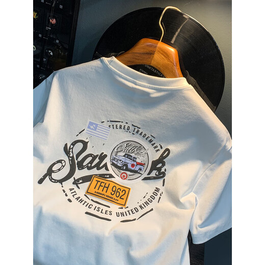 Weißes T-Shirt für Herren Sommer Neuer High-End-Trend gedrucktes T-Shirt American Light Luxury Xinjiang Baumwolle komfortable Kurzärärmelte T-Shirt Gray JSW9906 GRAU M FÜR 90-108JIN [JIN Equals 0,5 kg]